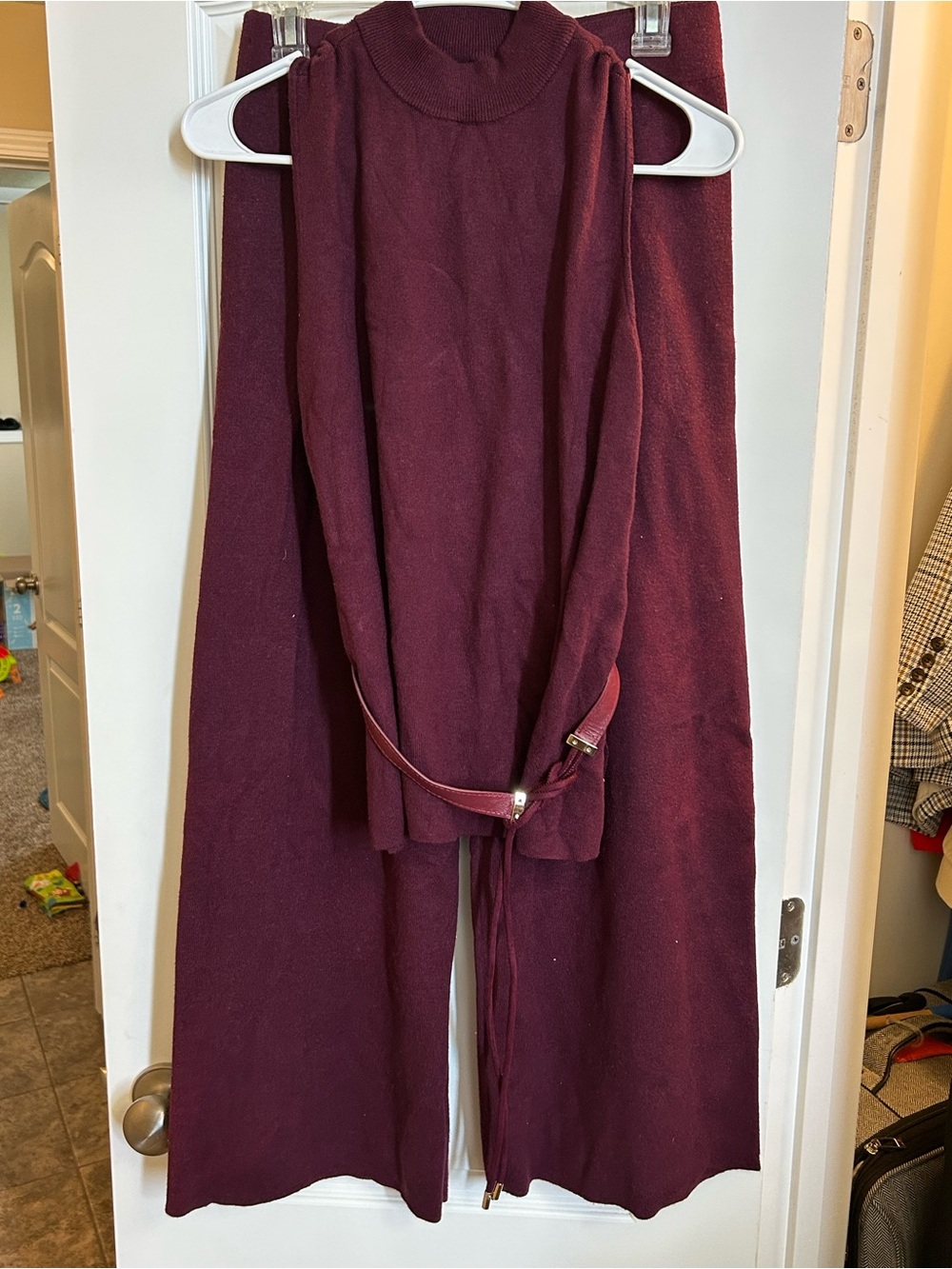 Marled Sleeveless Wide-Leg Knit Jumpsuit - Burgundy